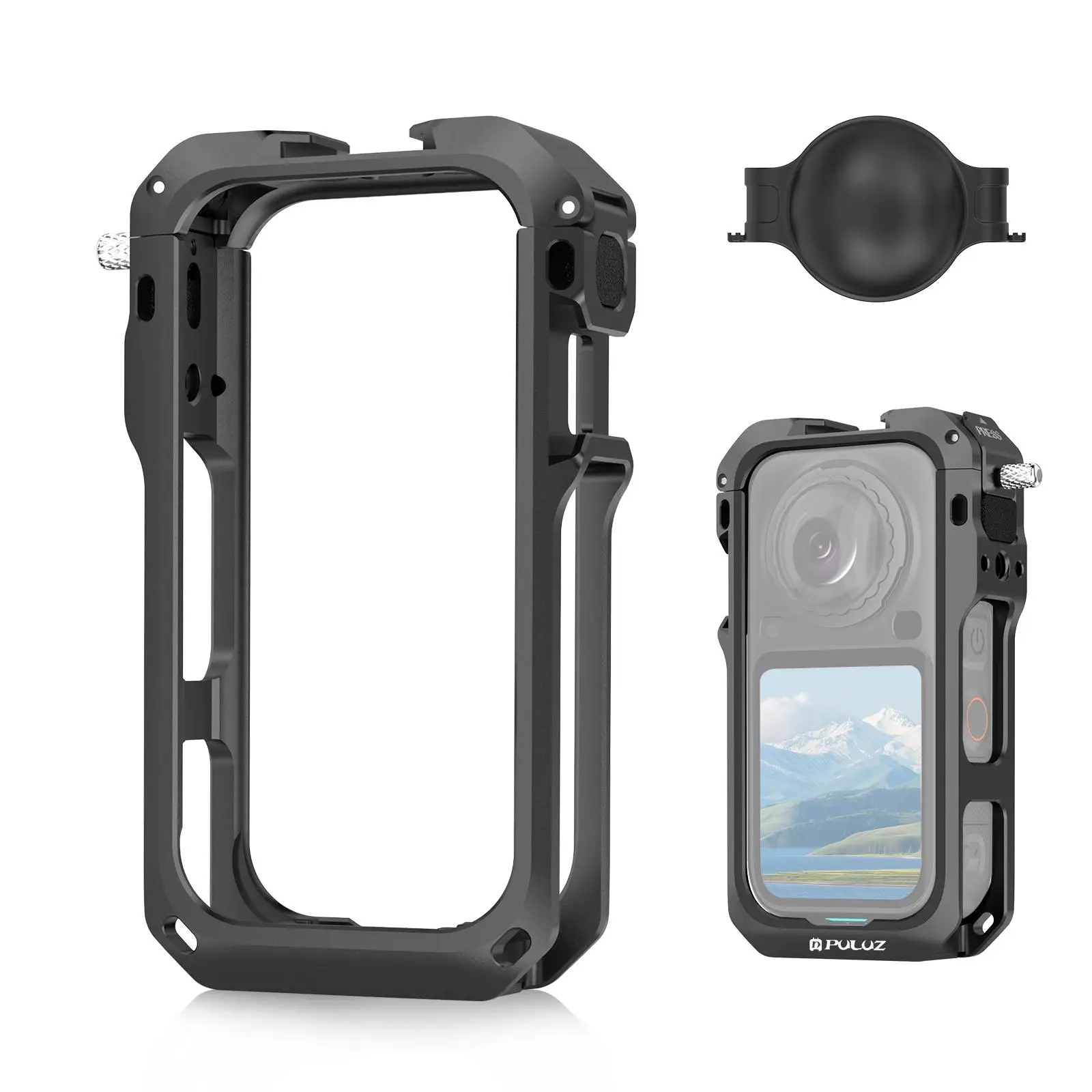 PULUZ For Insta360 X6 Metal Protective Cage Rig Housing Frame with Lens Cover, Support X6 Rechargeable Remote Selfie Stick