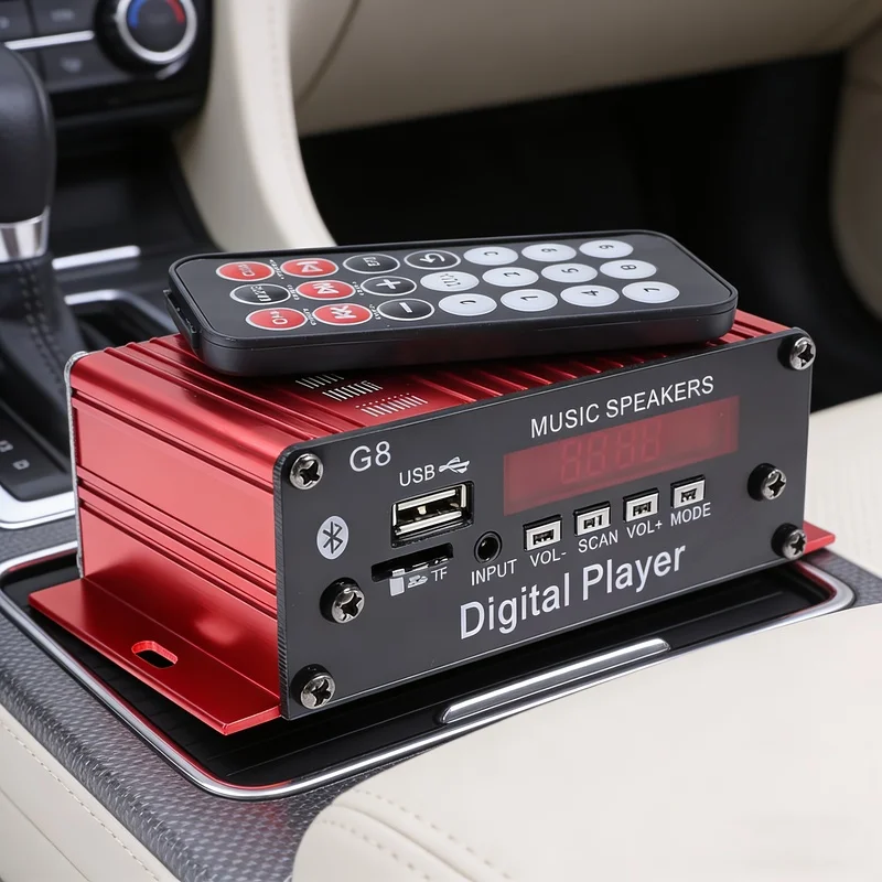 G8 Car mounted DC four channel HiFi audio digital amplifier player, stereo Bluetooth AUX/USB/TF/FM/MP3 player, with remote contr