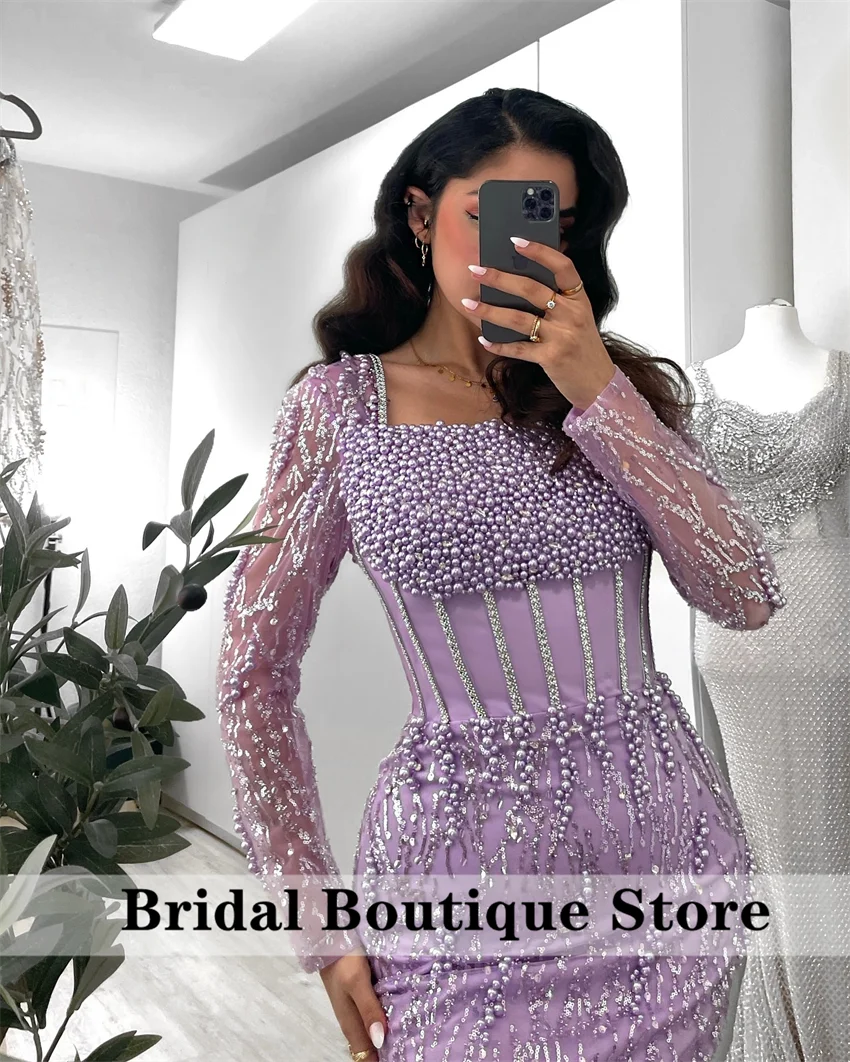 

Purple Evening Dresses 2025 Beaded Sheath Glitter Prom Gown Mermaid Celebrity Dress Wedding Party Gown Customized 2025