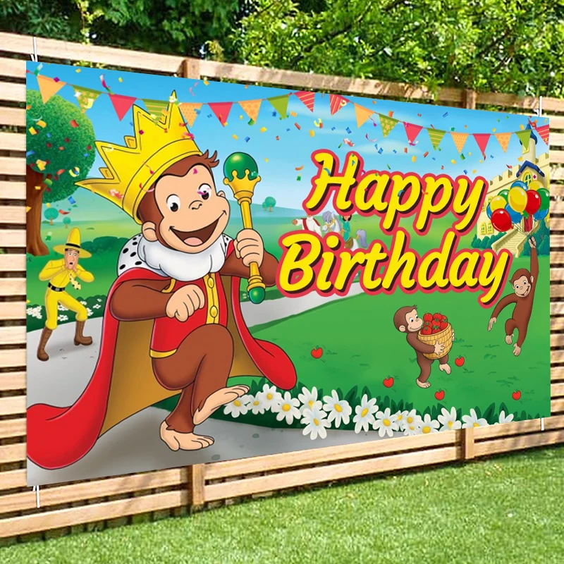 Curious George Backdrop Baby Shower Boys 1st Birthday Party Decorations Prince 1 Year Old Photo Background Monkey Banner Banana