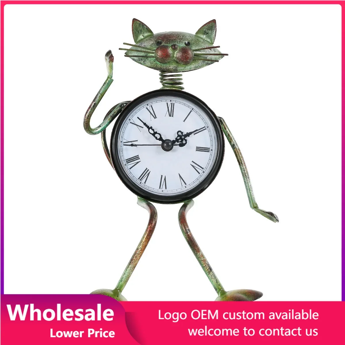 

Creative home decoration wrought iron clock retro old kitten clock crafts Suitable Suitable For Living Room Dining Room