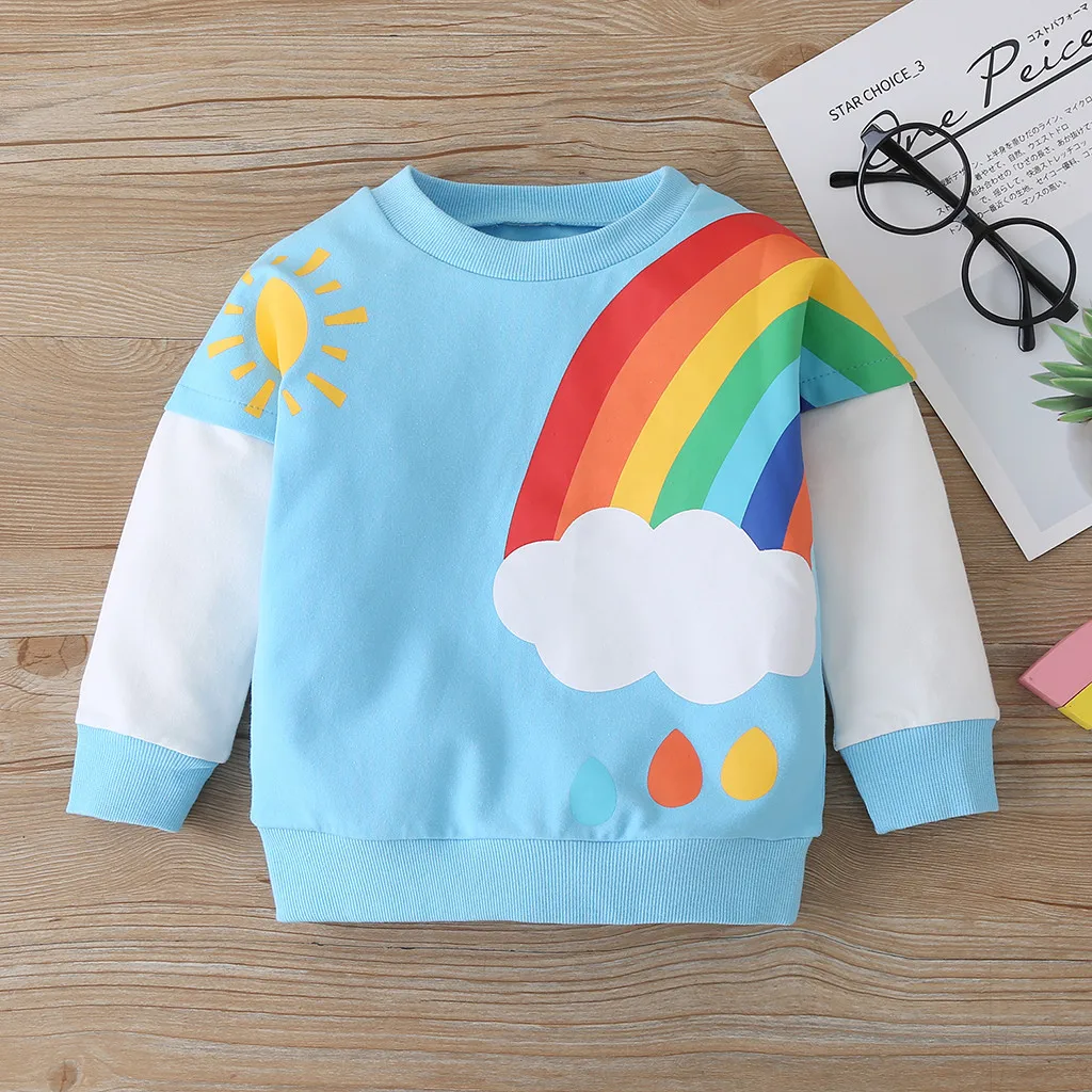 

Toddler Kids Hooded Baby Boys Girls Long Sleeve Rainbow Print Sweater Clothes Cute Hoodies For Teen Girls Korean Version Top