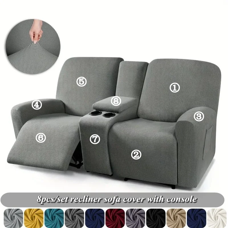 2Seater Recliner Sofa Covers All-inclusive Anti-slip Spandex Armchair Covers Pure Color Elastic Couch Slipcovers with Cup Holder