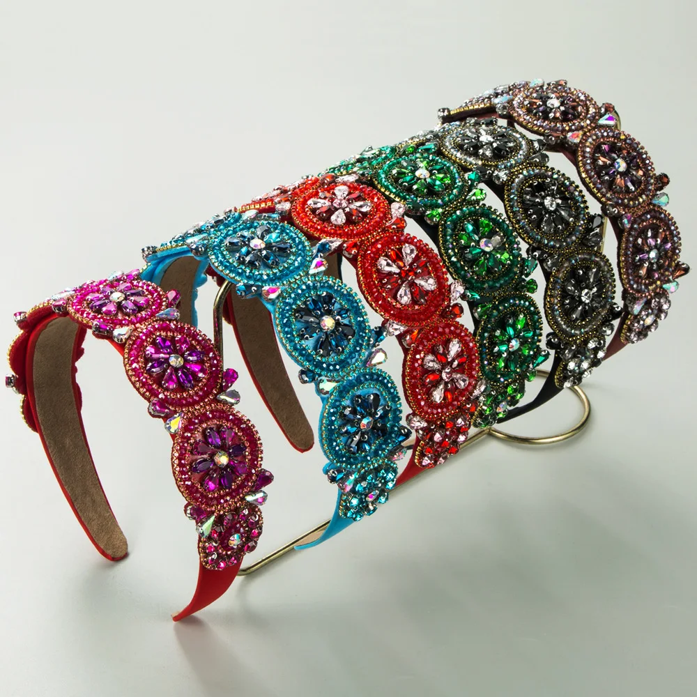 

Baroque Floral Jeweled Headband Exquisite Colorful Crystal Hairband Vintage Palace Hairwear Statement Banquet Headpiece