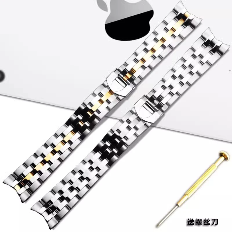 20mm 21mm Watch Chain Band For Tudor Glamour 5600 Series Watch Strap Solid Stainless Steel Safety Buckle Men\'s Bracelet