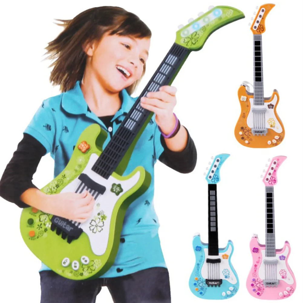 

Electronic Guitar Kids Musical With Lights Blue Premium Plastic Safe Design Educational Music Instrument For Children 3 Years