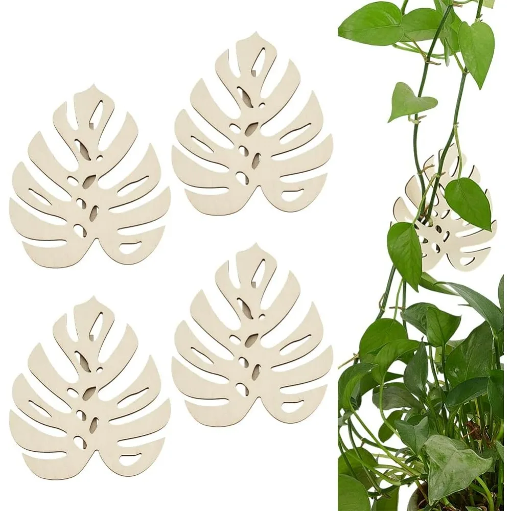 4 قطعة خشبية الاستوائية Monstera ورقة مقاطع الحائط لتسلق النباتات 4.3x5.3 بوصة الأزهار الأبيض اللون ورقة مقاطع الحائط للكروم #1