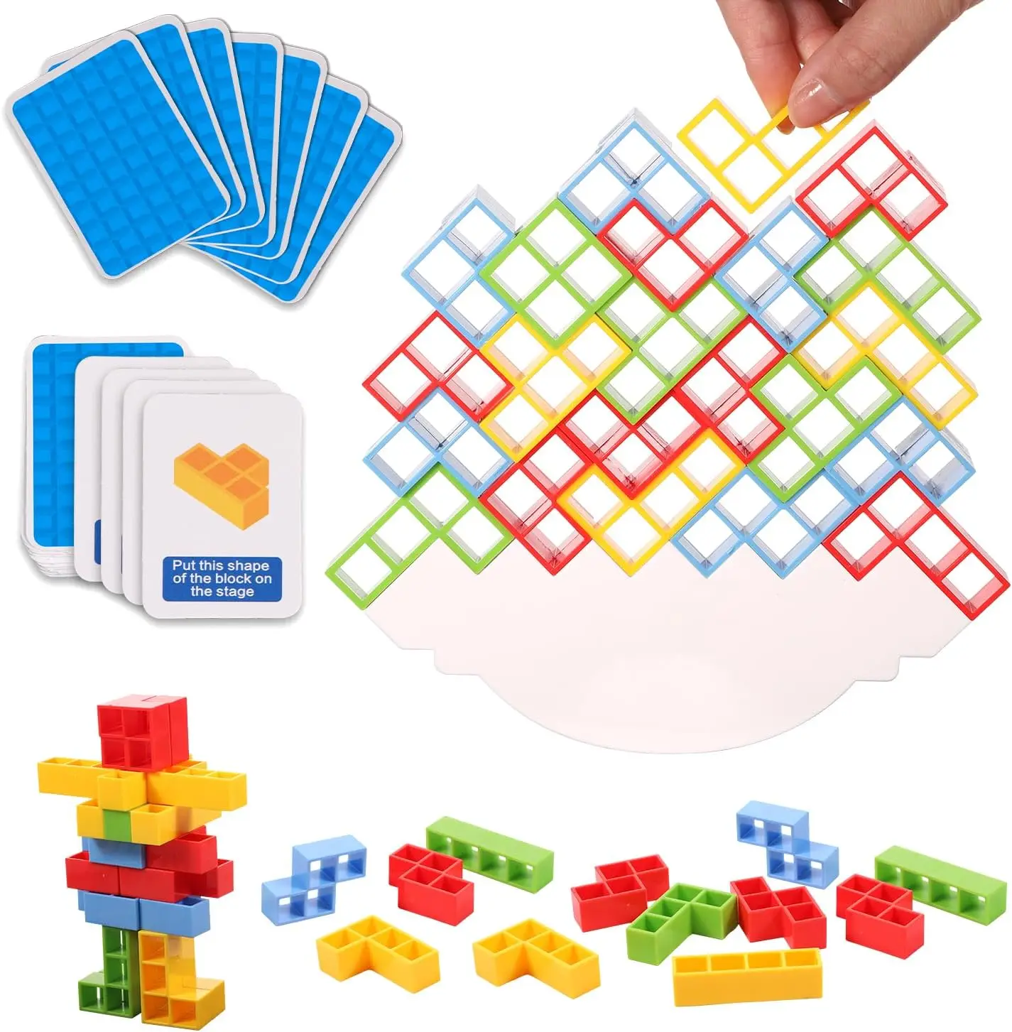 

48pcs Tower Balance Stacking Blocks, Balance Game Family Board Games for 2 Players, Kids and Adults Home Games Parties Travel Bu