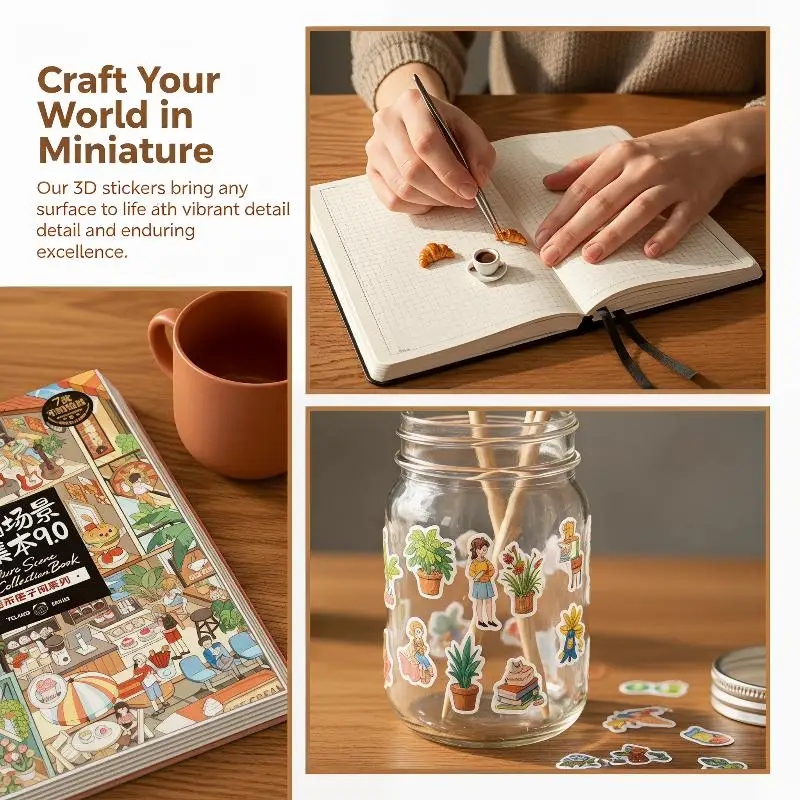 Miniature Scene Sticker Collection Book With 7 Themed Scenarios Smudge Proof Printing