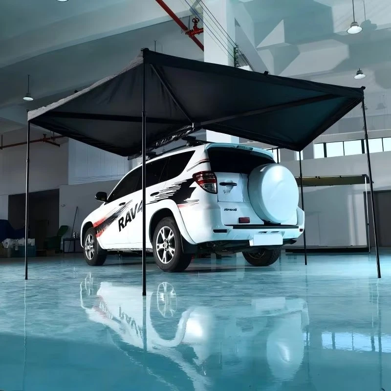 

270 Degree Car Roof Top Sunshade Canopy with Poles Oxford Fabric UV Resistant Four Season Automatic Opening Outdoor Camping Tent