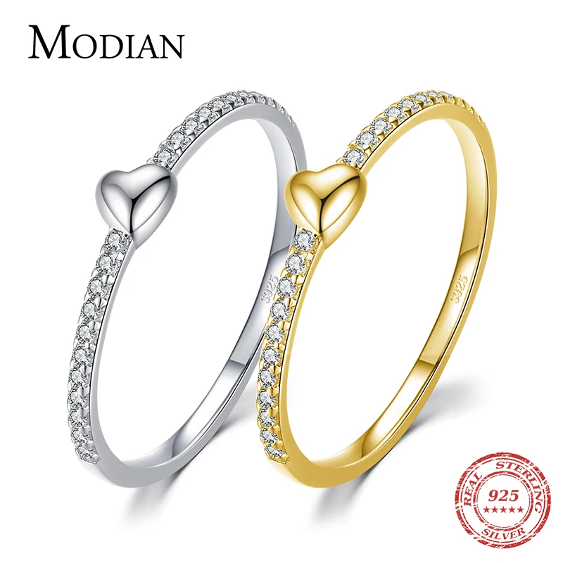 Modian Real 925 Sterling Silver Luminous Clear CZ Finger Ring Simple Heart Wedding Rings for Women Wedding Engagement Jewelry