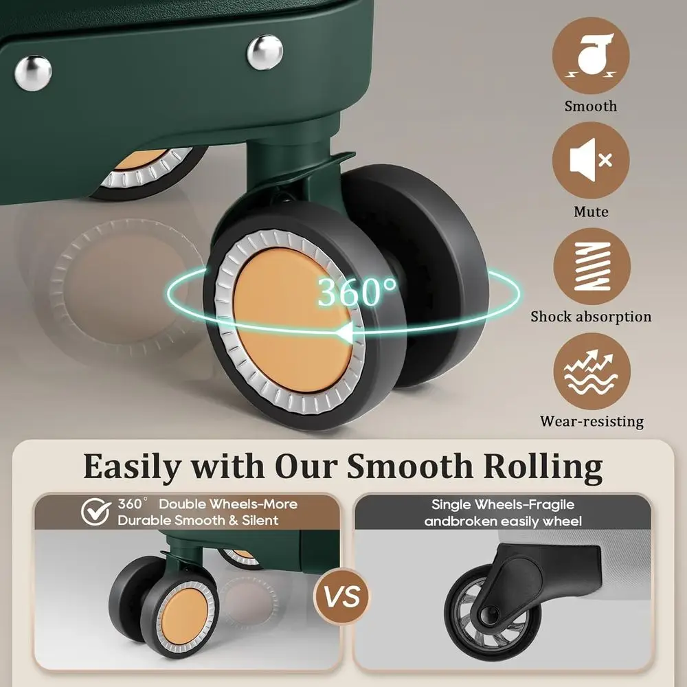 20 Lightweight Hardshell Spinner Suitcase, TSA Lock, Anti-Scratch Corners, Green