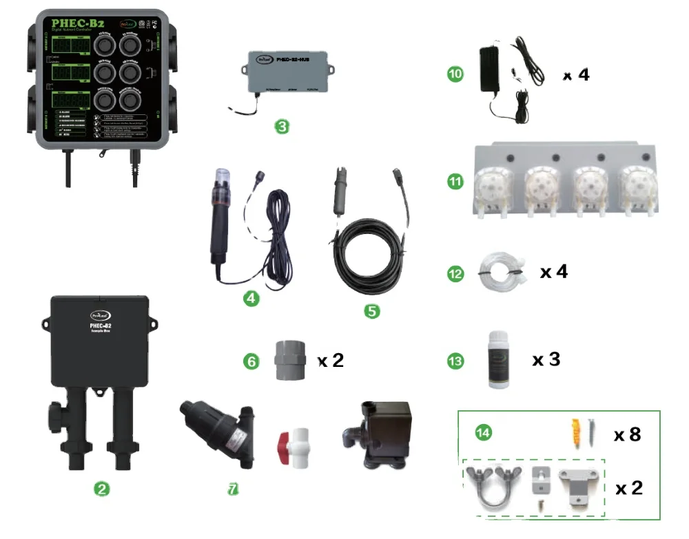 FM Hydroponics Kit Digital Nutrient Controller & Pump Set Automatic PH & EC Sensor For Hydroponic Grow System