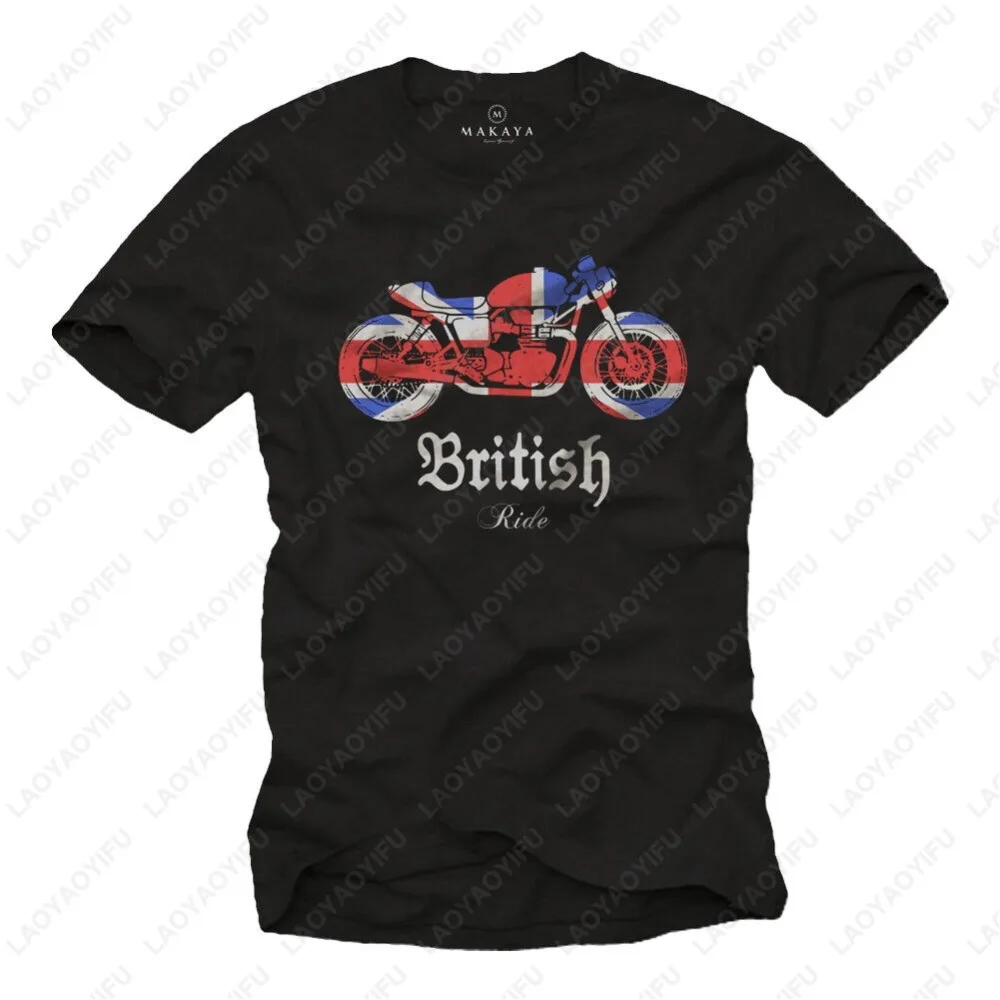 ‌British Patriotism Gift Men's Union Jack T-Shirt‌ Black Vintage UK Flag Print Cotton Tee Classic Fit Patriotic Streetwear Tops
