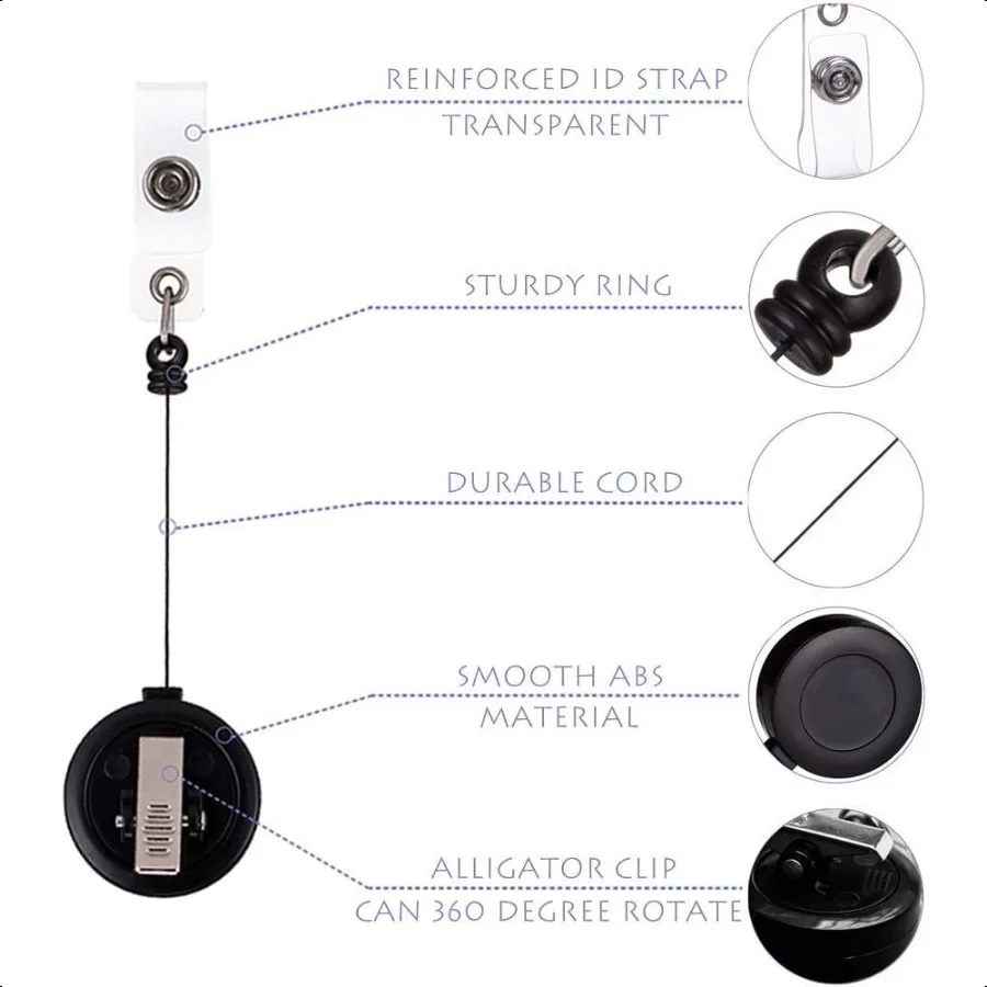 2 Pack Retractable ID Name Badge Holder Reels with Swivel Alligator Clip Black