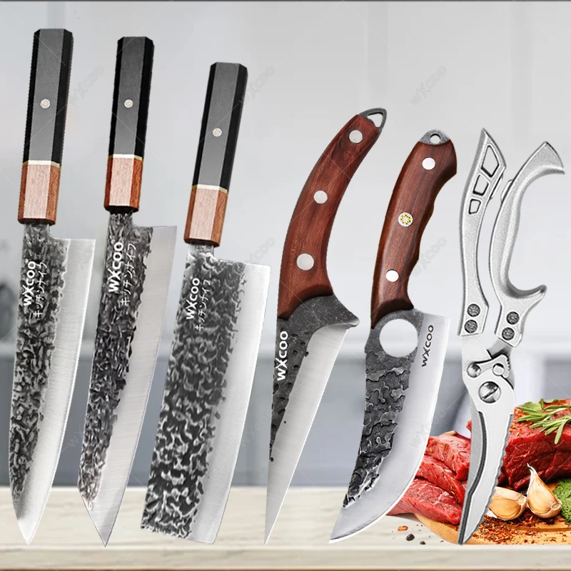 

Professional Chef Knife 1-6pcs Forged Kitchen Knife Set Meat Cleaver Stainless Steel Boning Knife Butcher Cutting Meat Cooking
