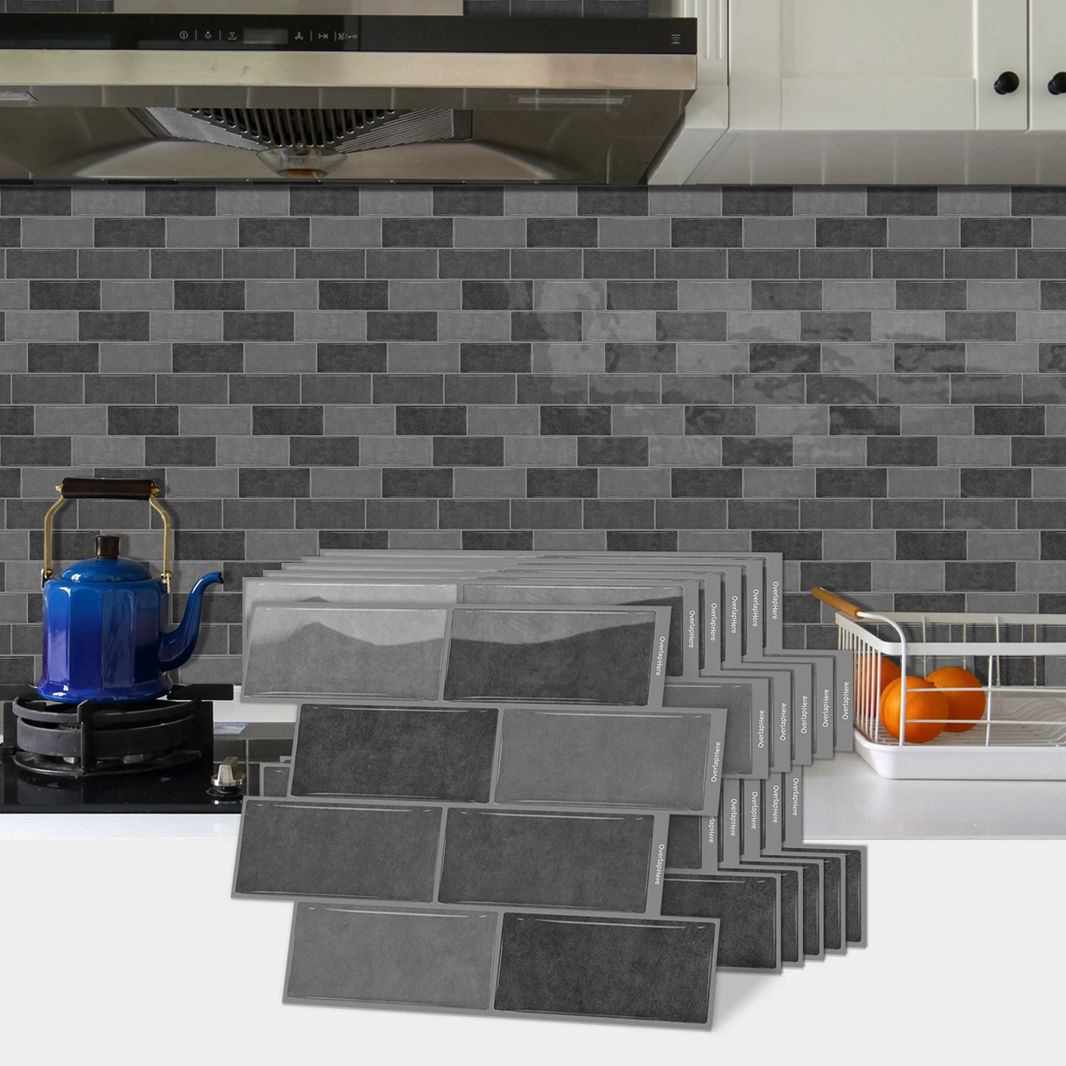 

3D self-adhesive gray tile stickers, self-adhesive waterproof kitchen and bathroom wall decoration wall stickers