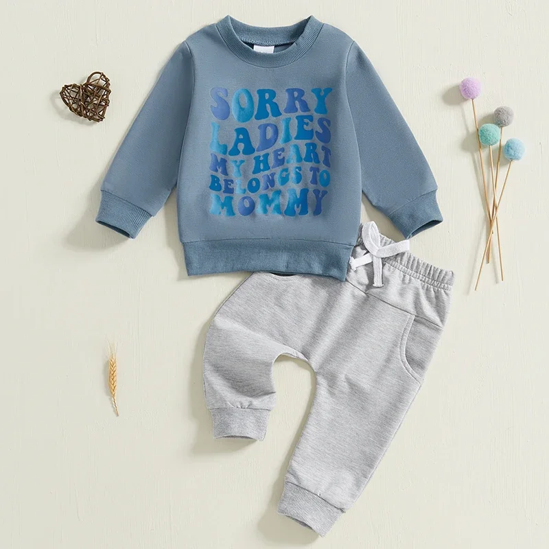 Toddler Baby Girl Boy Long Sleeve Letter Print Sweatshirts and Drawstring Long Pants 2PCS Outfits Newborn Clothes Set