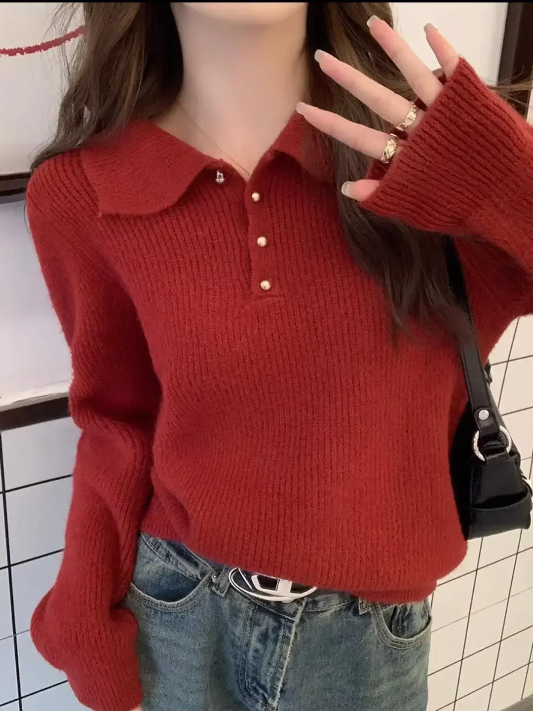 Gagaok Base Solid Sweater Top Knitwear Korean Style Turn-down Collar Wild Pullover Women Clothes Casual Fashion Pull Femme