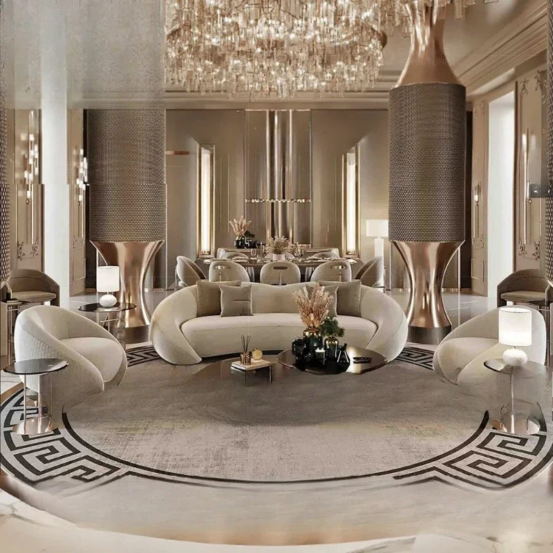 Light luxury three-person sofa living room home high-end large flat-floor villa fabric special-shaped sofa sofa