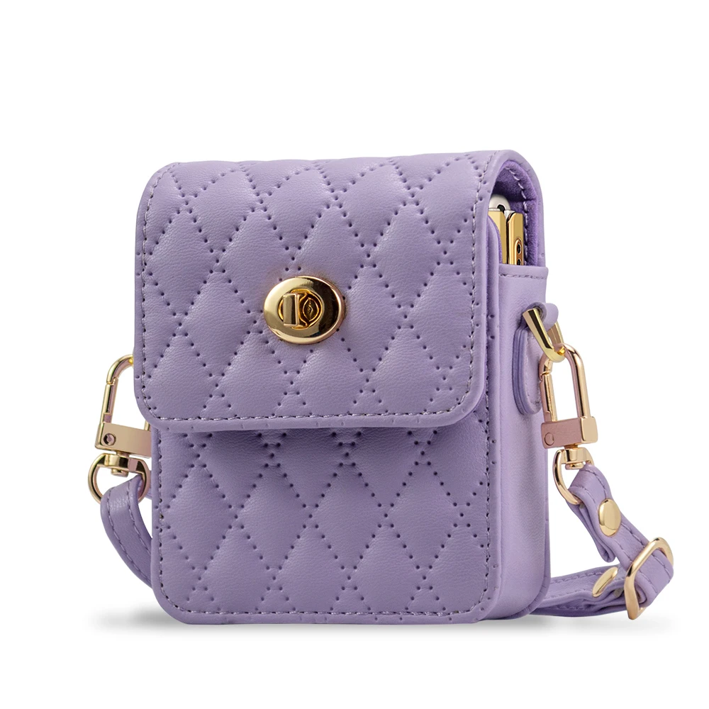 Vietao-Leather Mini Phone Pouch With Crossbody Strap For Samsung Galaxy Z Flip 6 5 4 3 Huawei P50 Cell Phone Pouch Bag For Women