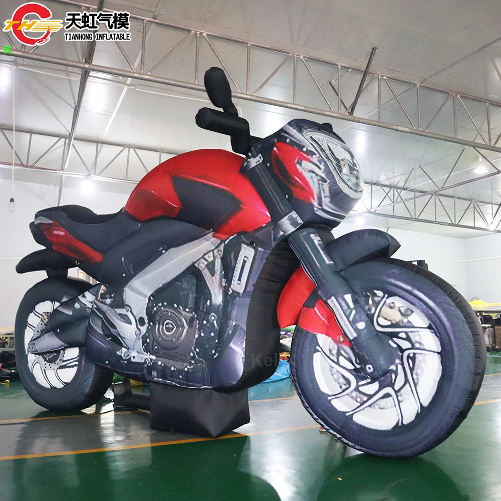 Modelo de motocicleta inflável gigante feito sob medida, grande réplica de bicicleta com motor inflável personalizado