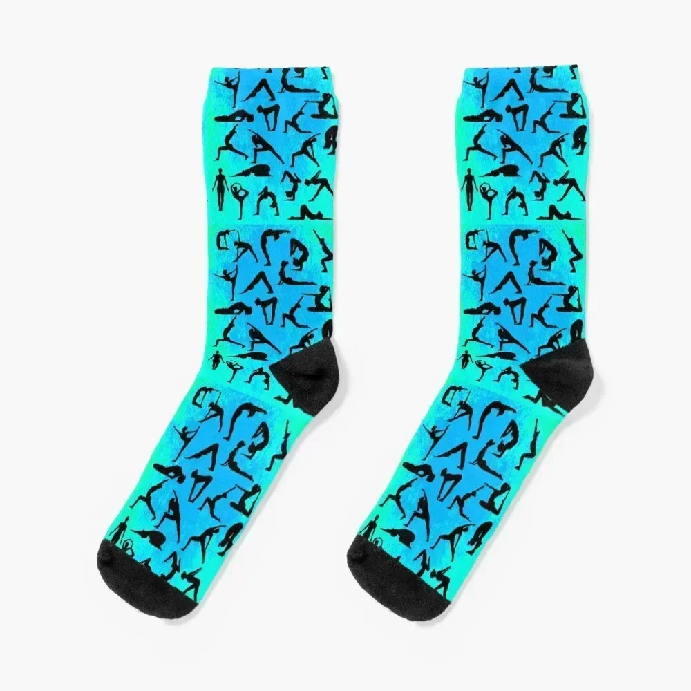 

Yoga Pose Multi Blue Tones Socks moving stockings happy cycling sheer Ladies Socks Men's