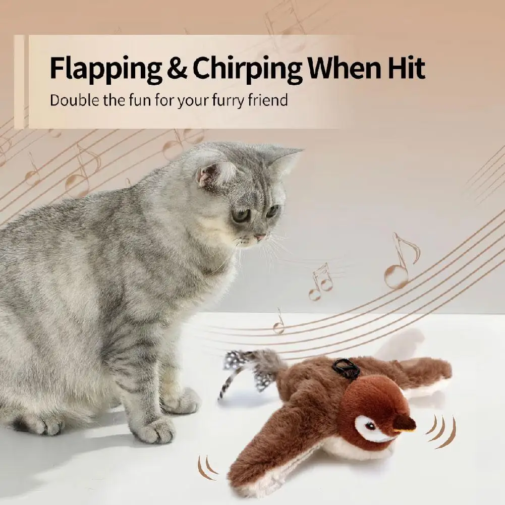 Interactive Cat Toys, Rechargeable Chirping Flapping Bird(no Flying) With Catnip For Indoor Cats, Touch Activated Plush Toys