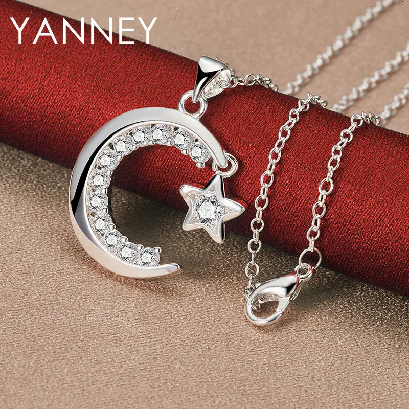 

Fine 925 Sterling Silver 16-30 Inches Luxury Moon/Star Zircon Necklace For Women Men Fashion Party Gift Jewelry Party Charm