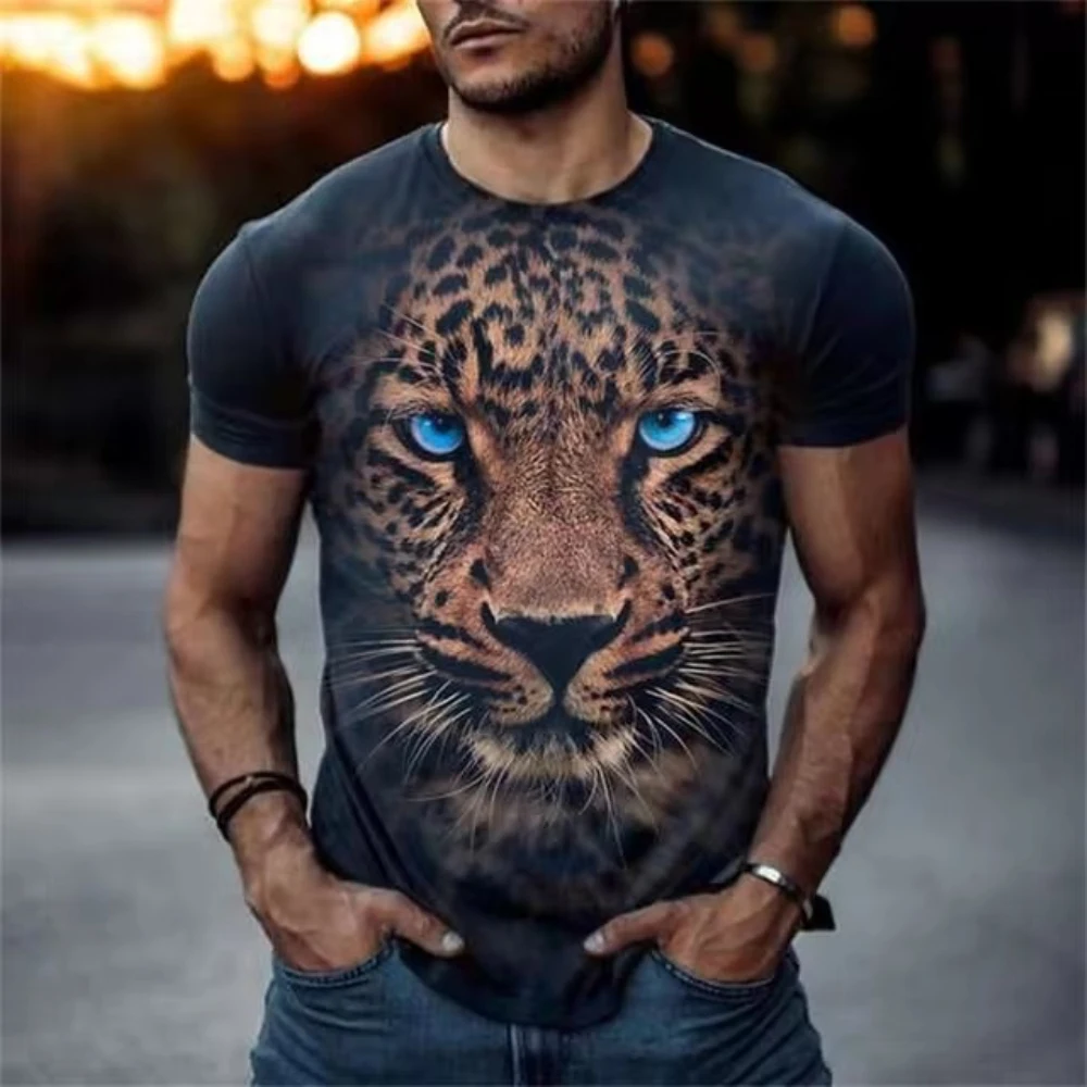 Summer Men\'s T-shirt Animal Graphic Tees Pullover O Neck Wolf Print 3d Oversized Designer Tops Black Casual Vintage