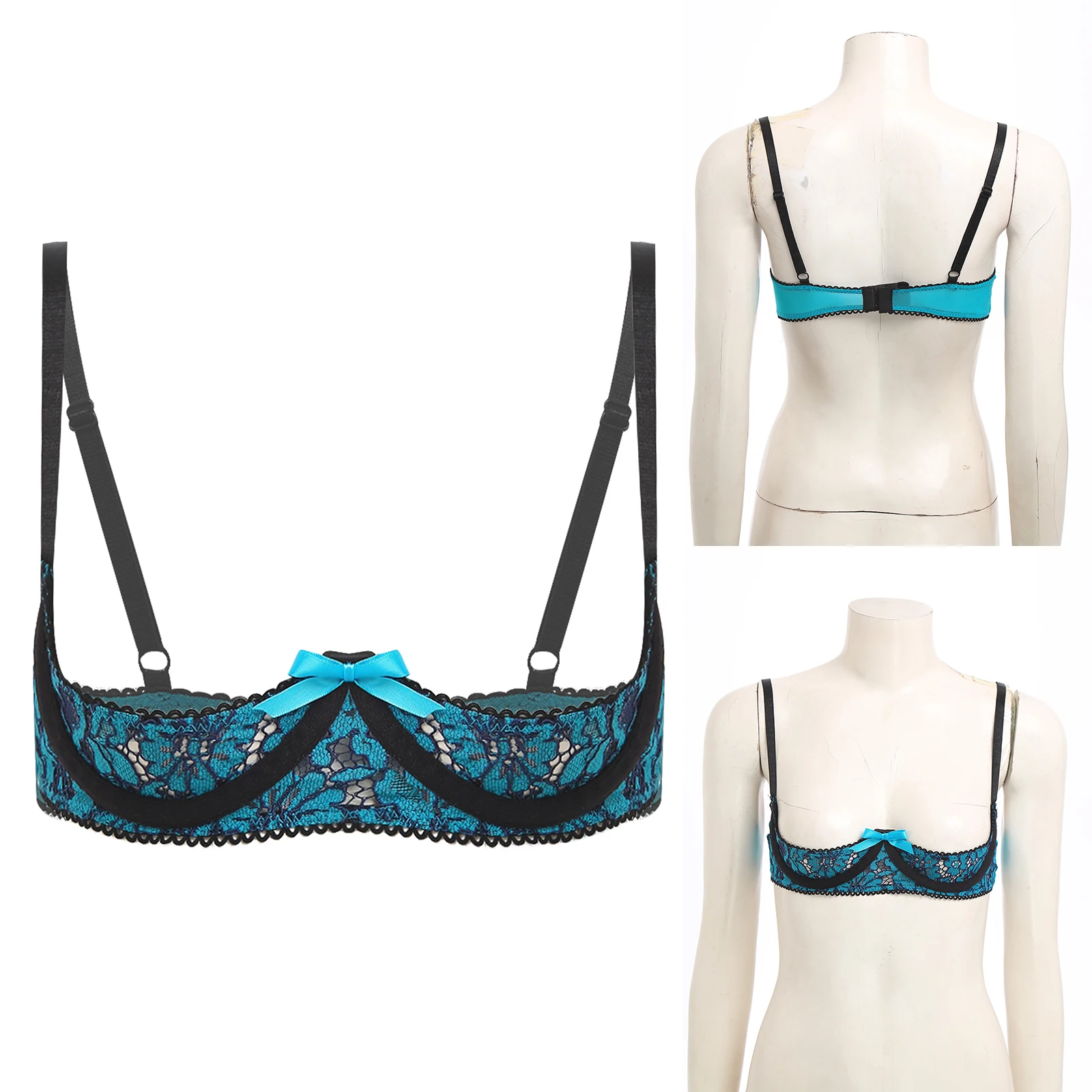 

Women's Sexy Lace Low Cup Bras Lingerie Sexy Breast See Through Underwire Brassier Underwear for Temping Role Play Nightwear