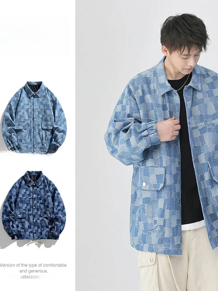 

Мужская куртка в американском ретро-стиле, длинная, в клетку, повседневная, свободного кроя, для осени и весны, рабочая одежда, модная, молодежная, из полиэстера...