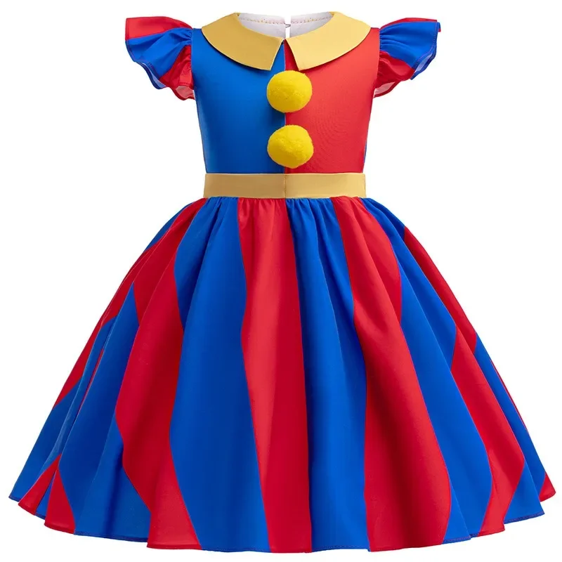 Costume de Cosplay LYus Pomni pour Enfant Fille, Robe de Princesse, Masque, Gants, Dessin Animé d'Halloween, Tenue d'Été