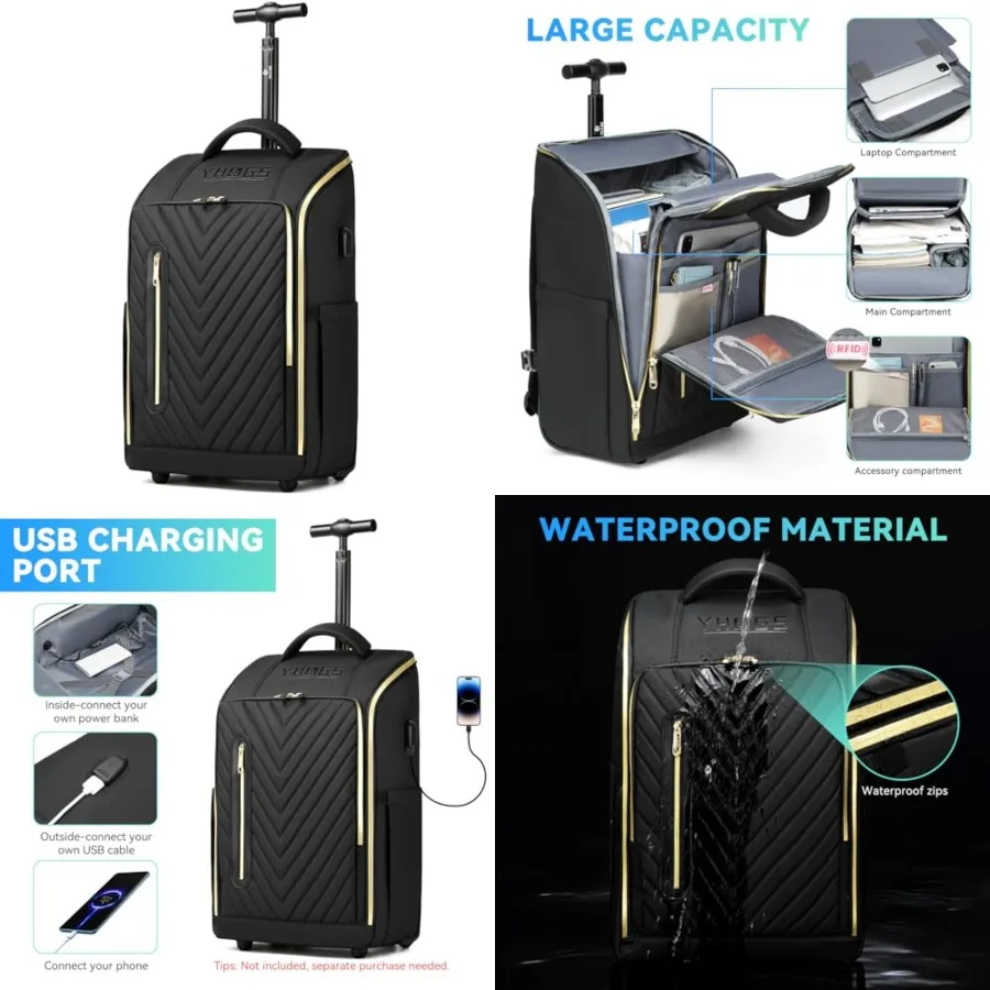 

Rolling Backpack Waterproof Commuter Backpack with Wheels for Business, Laptop Compartment for 15.6-Inch Laptop, Wheeled Carry-