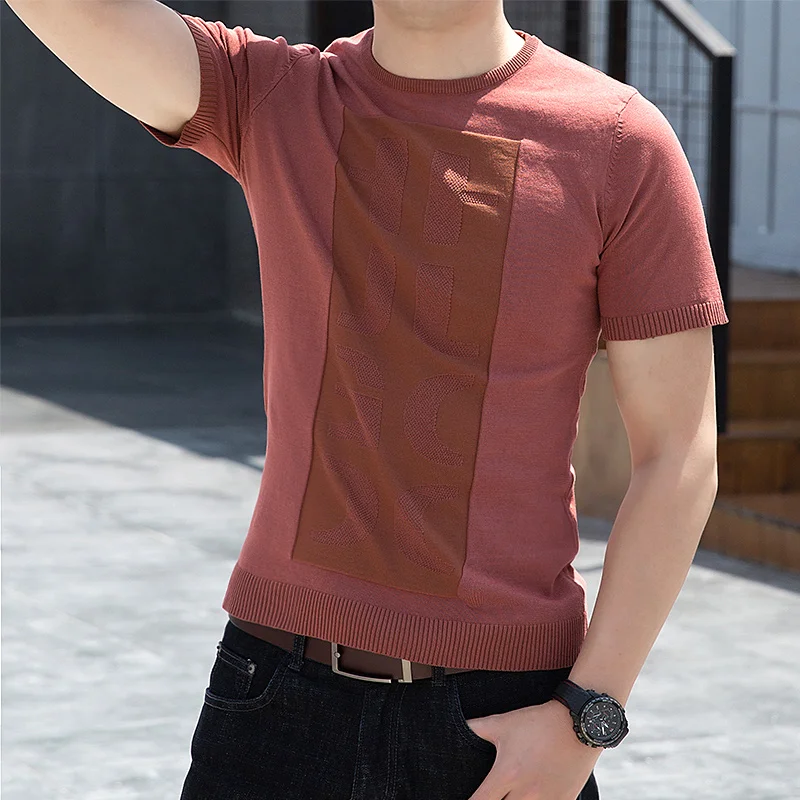 

Slim Fit ort Sve Ice Silk Knitted Sweater round Ne Base irt Faionable Versatile Spring Autumn Men's Faion Casual...