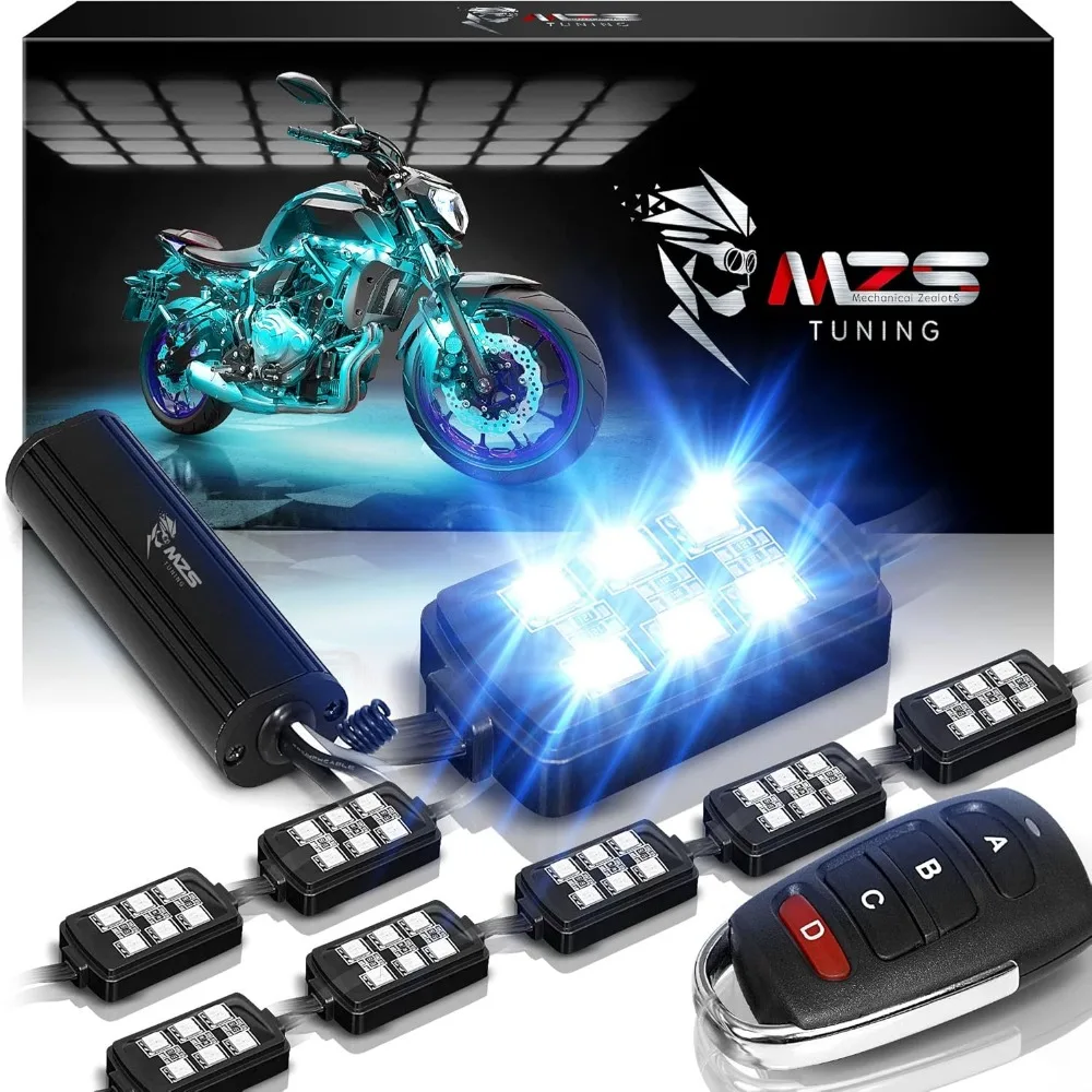 

Eight Piece Multi Color LED Underglow Strips Kit for Motorcycles ATVs UTVs Trikes Golf Carts