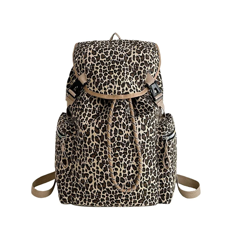 Hot Trendy Nylon Leopard Backpacks Large Capacity High Quality Sense of Luxury Designer Style School Bags for Women 2024 Fashion