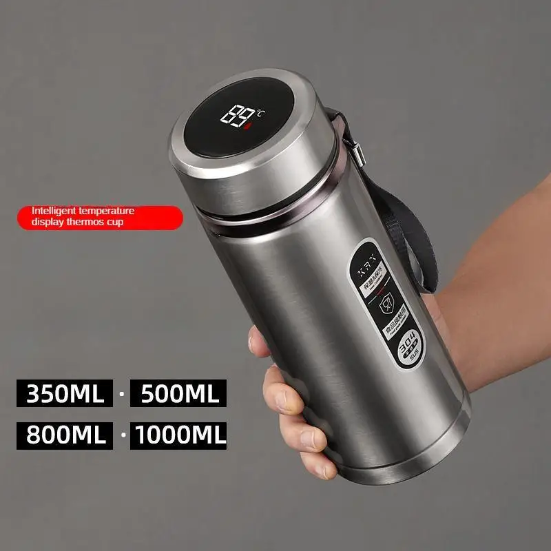 Garrafa térmica de aço inoxidável 800ml-1l, garrafa de chá 304, garrafa a vácuo para carro com display de temperatura led, copo portátil para beber