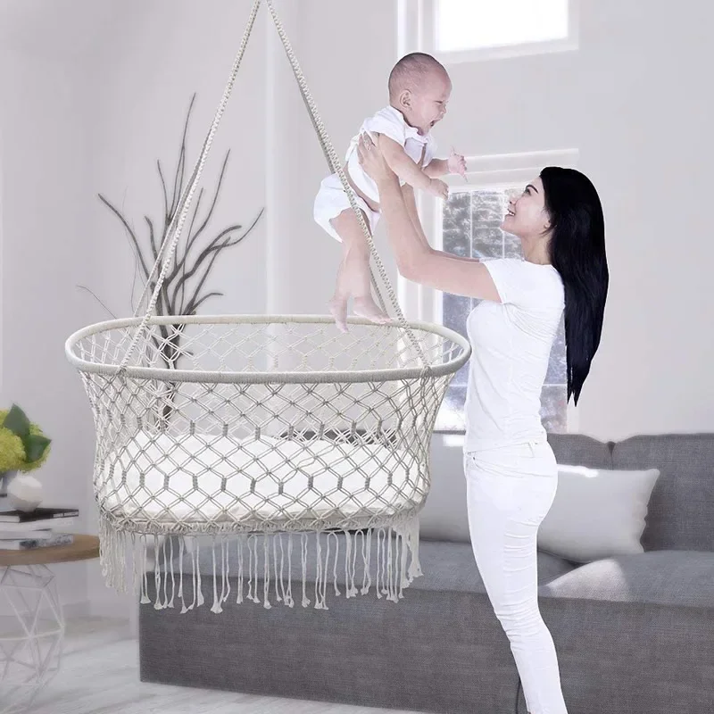 Baby Hammock Cradle Swing Bed Newborn Hanging Woven Basket White Hammock Suitable for 0-6 Months Baby