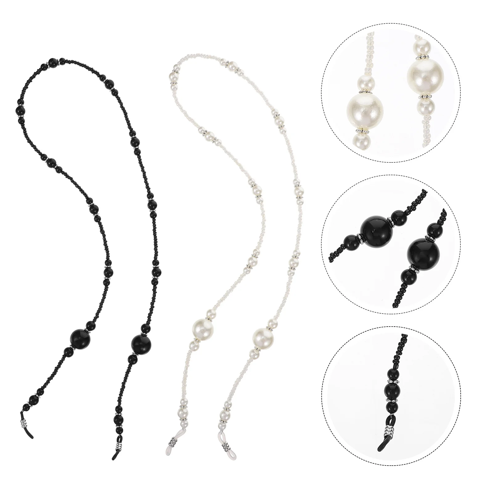 

2Pcs Long Pearl Glasses Hanging Lanyard Adjustable Beaded Eyeglass Chain for Reading Glasses Sunglasses Durable Holder