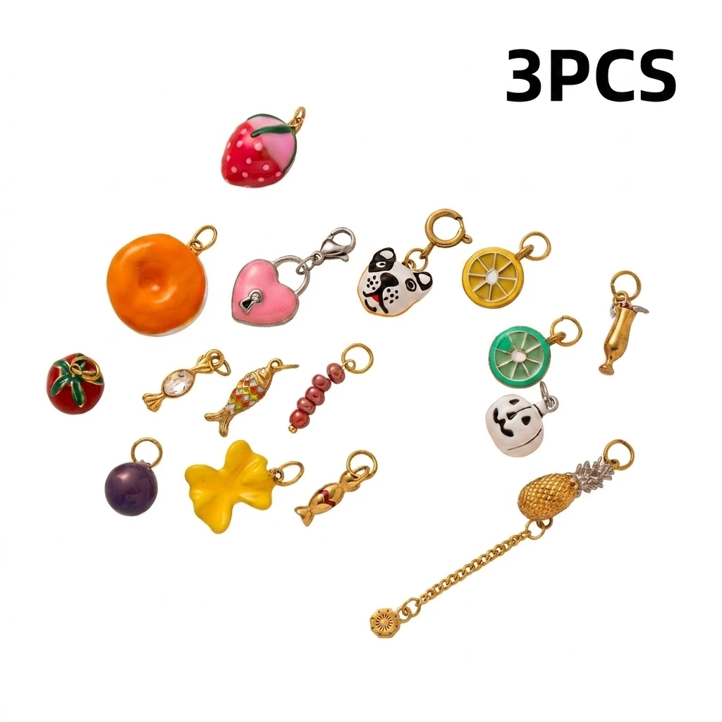 3 Stück modische und trendige neue Ananas-Khabbdog-Fisch-Bonbon-Heidelbeer-DIY-Anhänger-Charms für Schmuck – Detail 2