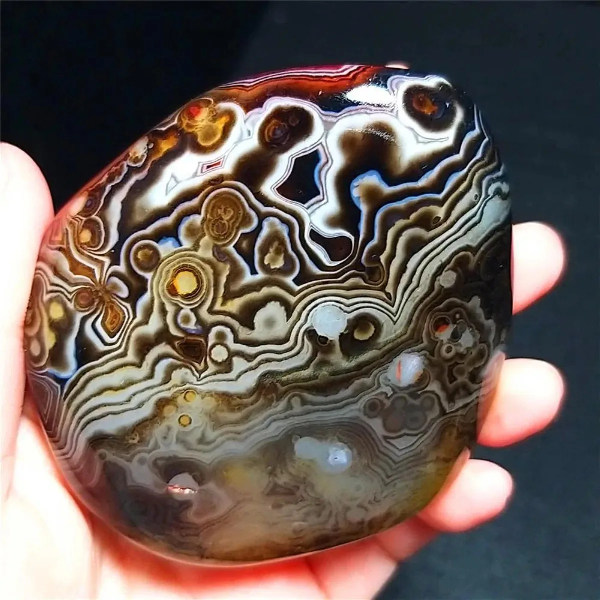 4PC Earth Mined Banded Agate Worry Stone, Colorful Pattern, Tumbled Polished, Jewelry Making, Natural Stone, Crystal Collection