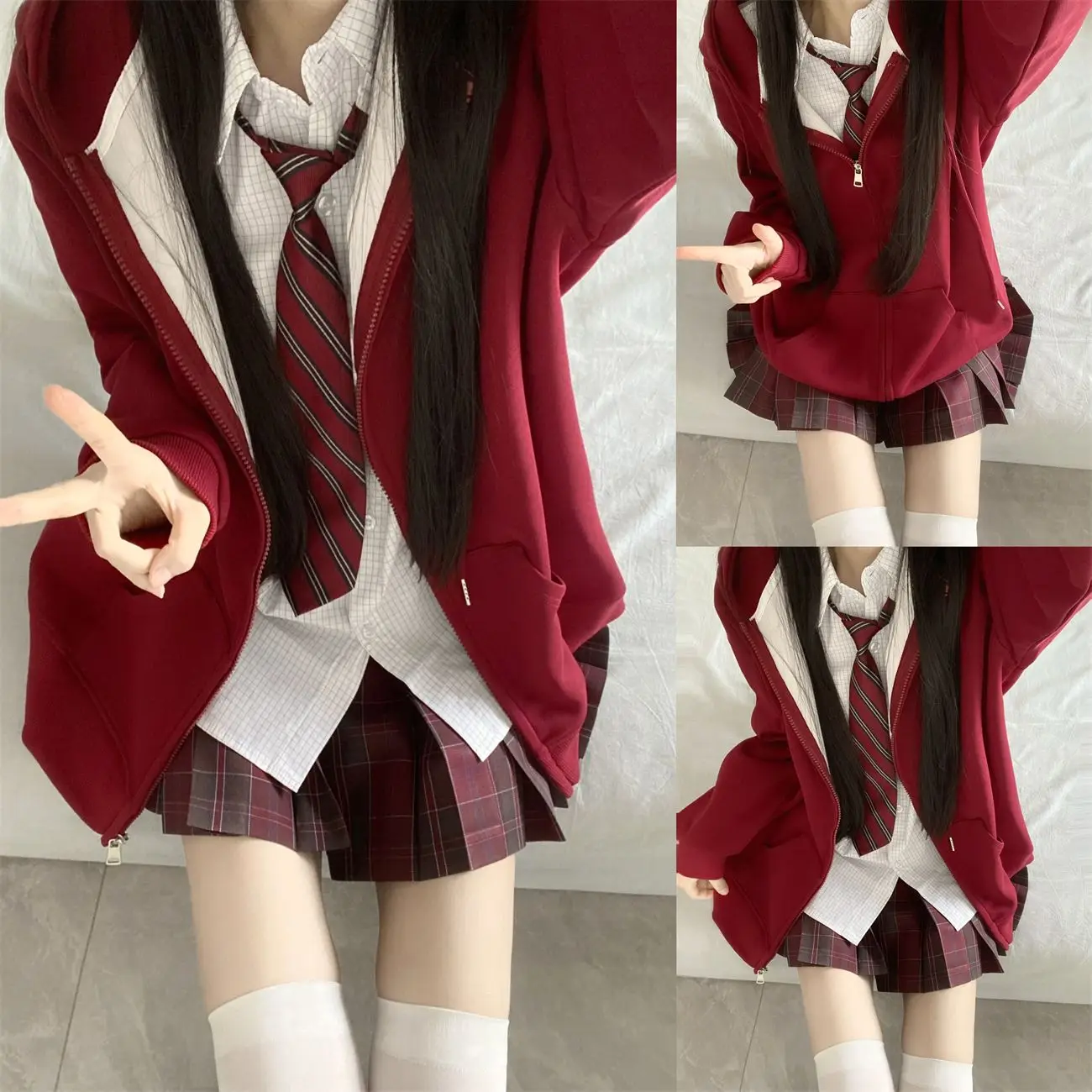 ญี่ปุ่นเกาหลี JK เสื้อสเวตเตอร์ชุดยูนิฟอร์มชุดเสื้อกระโปรงลายสก๊อตวิทยาลัยสไตล์ชุดนักเรียนสวมใส่น่ารักสวมบทบาทแฟชั่น