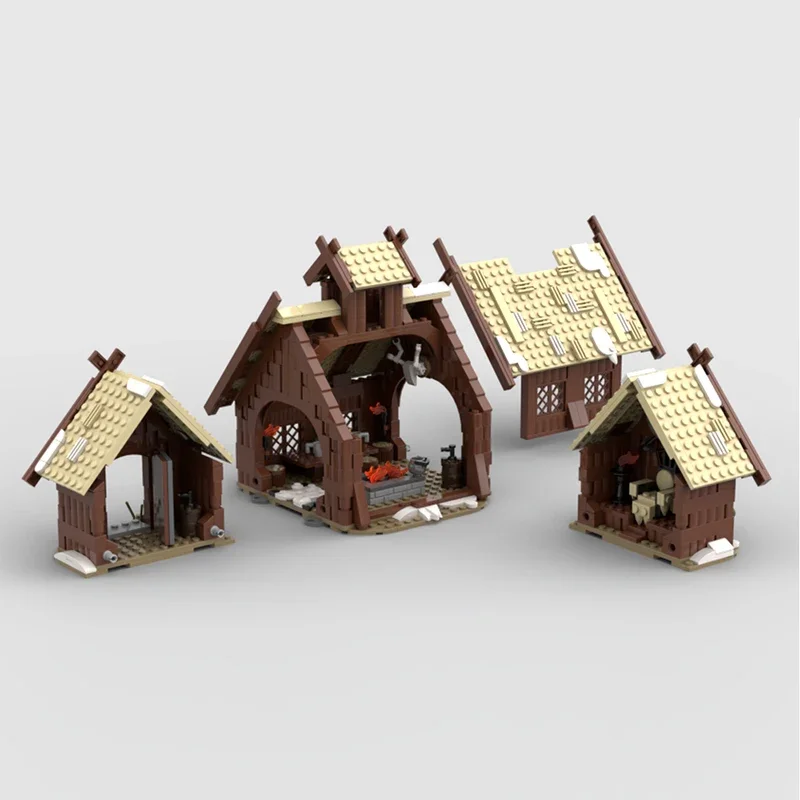 Street View Modell MOC Bausteine Viking Longhouse Holzhaus Modulare Technologie Geschenke Urlaub Montieren Kinder Spielzeug Anzug