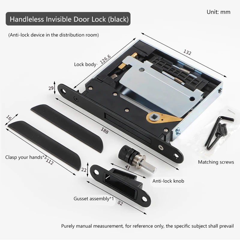 Fechadura de porta invisível sem alça, parede de fundo, dupla face, push-to-open, fechadura magnética interna, anti-bloqueio, fechadura escondida
