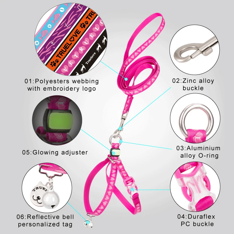 Truelove Pet Cat Harness and Leash Set No Escape Proof Soft Waking Adjustable Vest Harness for Puppy Outdoor Breathable TLH3911