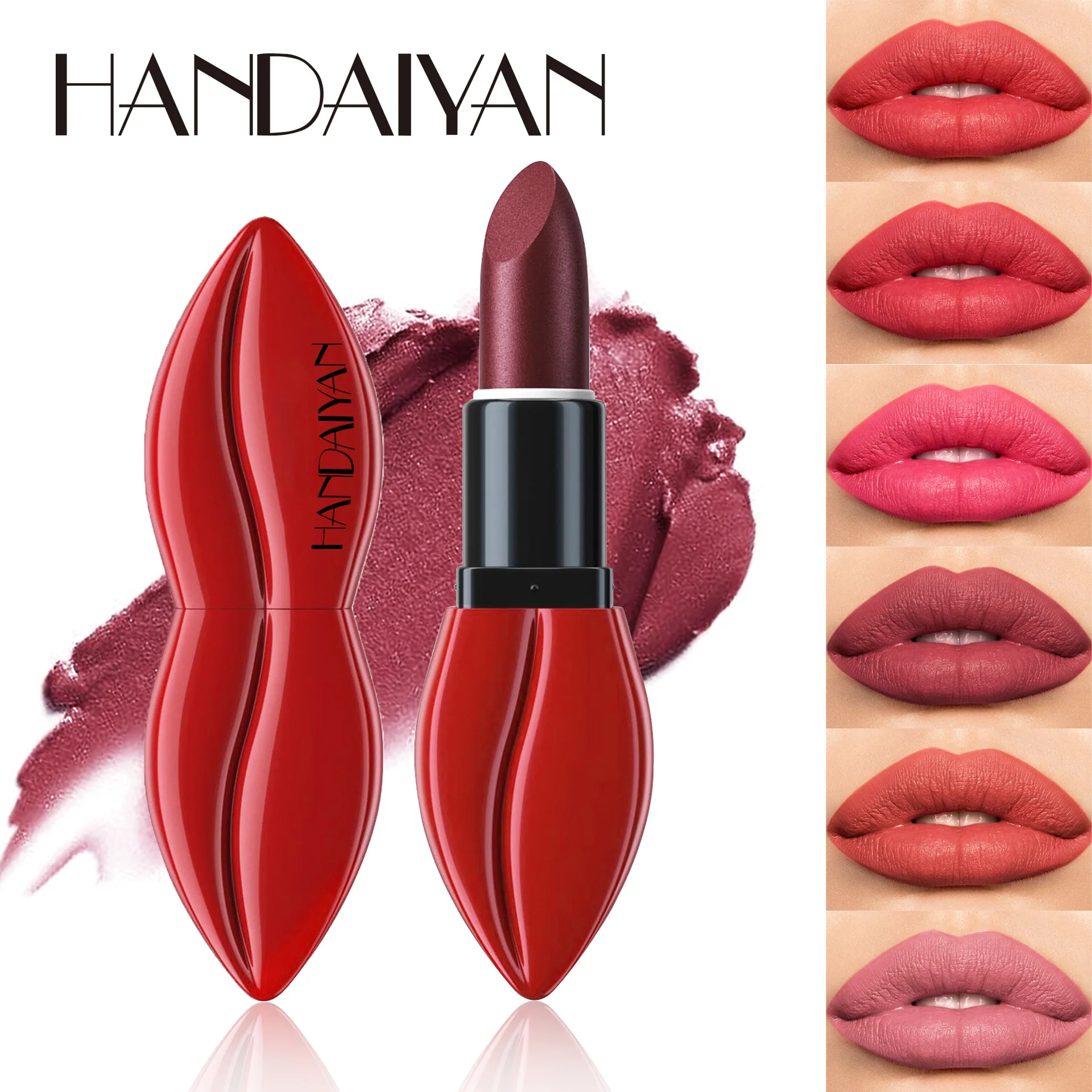 

New Flame Red Lip 6 Color Lipstick Moisturizing Mist Matte Long lasting and Non fading Velvet Lipstick Set in Bean Paste Color