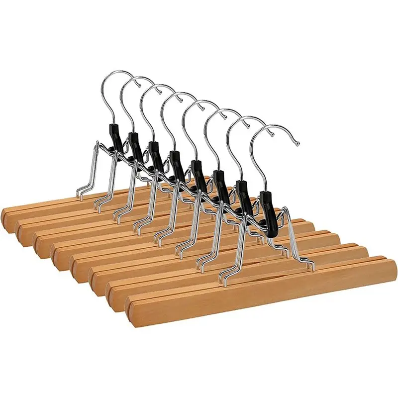 

AB39-8 Pack Home Pants Rack Wooden Stretcher Non-Slip With Swivel Hook, Bedroom Clothes Organizer