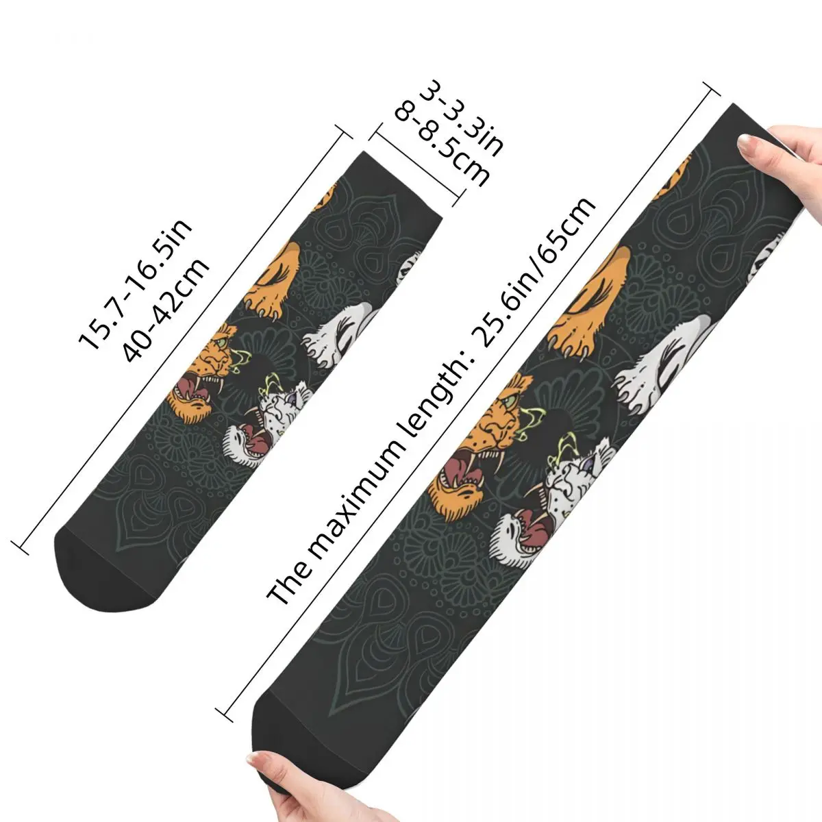 Funny Men's Socks Tiger Tattoo Design Wild Animal Vintage Japanese Style Hip Hop Novelty Crew Sock Gift Pattern Printed