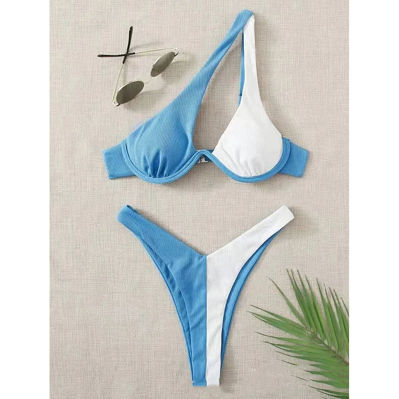 Onregelmatige Hollow Out Micro Bikini Badpak Vrouwen Een Schouder G-string Split Bikini Set 2023 Nieuwe Beachwear Tweedelige Sets